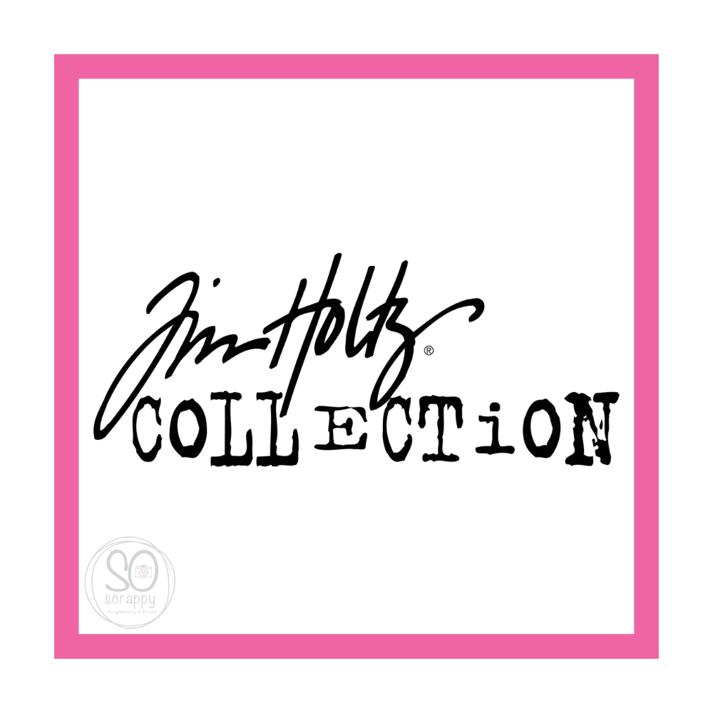 pink square border on a white background with a black logo that reads jim holtz collection