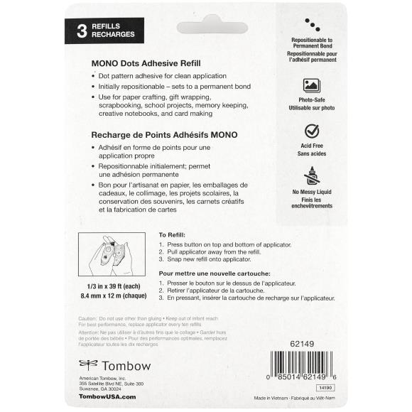 Tombow Glue Tape Runner - Dot Pattern - Refill Package of 3