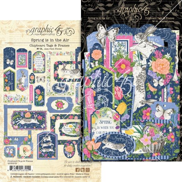 Graphic 45 - Spring Is In The Air Collection - Chipboard Embellishments - Tags And Frames