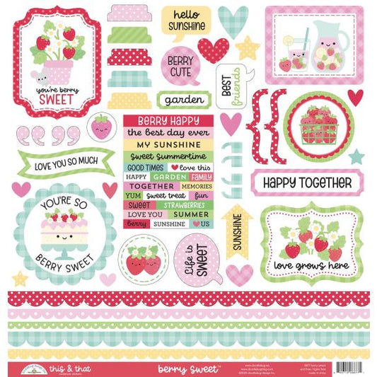 Doodle Bug Design - Berry Sweet Collection - 12 x 12 Double-Sided Paper - This & That Cardstock Stickers