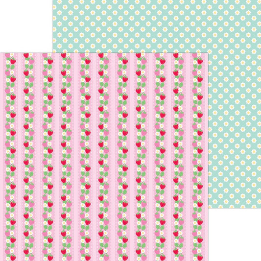 Doodle Bug Design - Berry Sweet Collection - 12 x 12 Double-Sided Paper - Strawberry Stripe