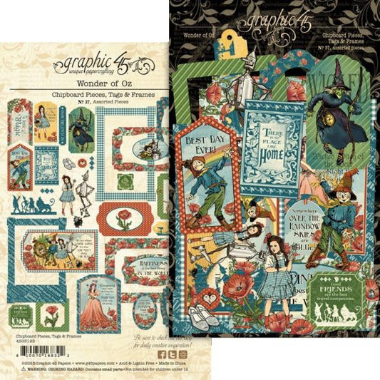 Graphic 45 - Wonder of Oz Collection - Chipboard Die Cuts - Tags and Frames