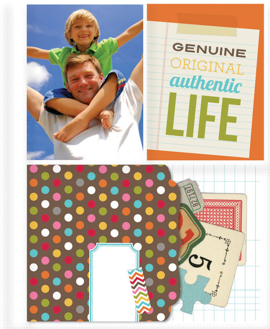 Clear photo album pages that fit SNAP 6 x 8 albums with examples of photos and paper inserted