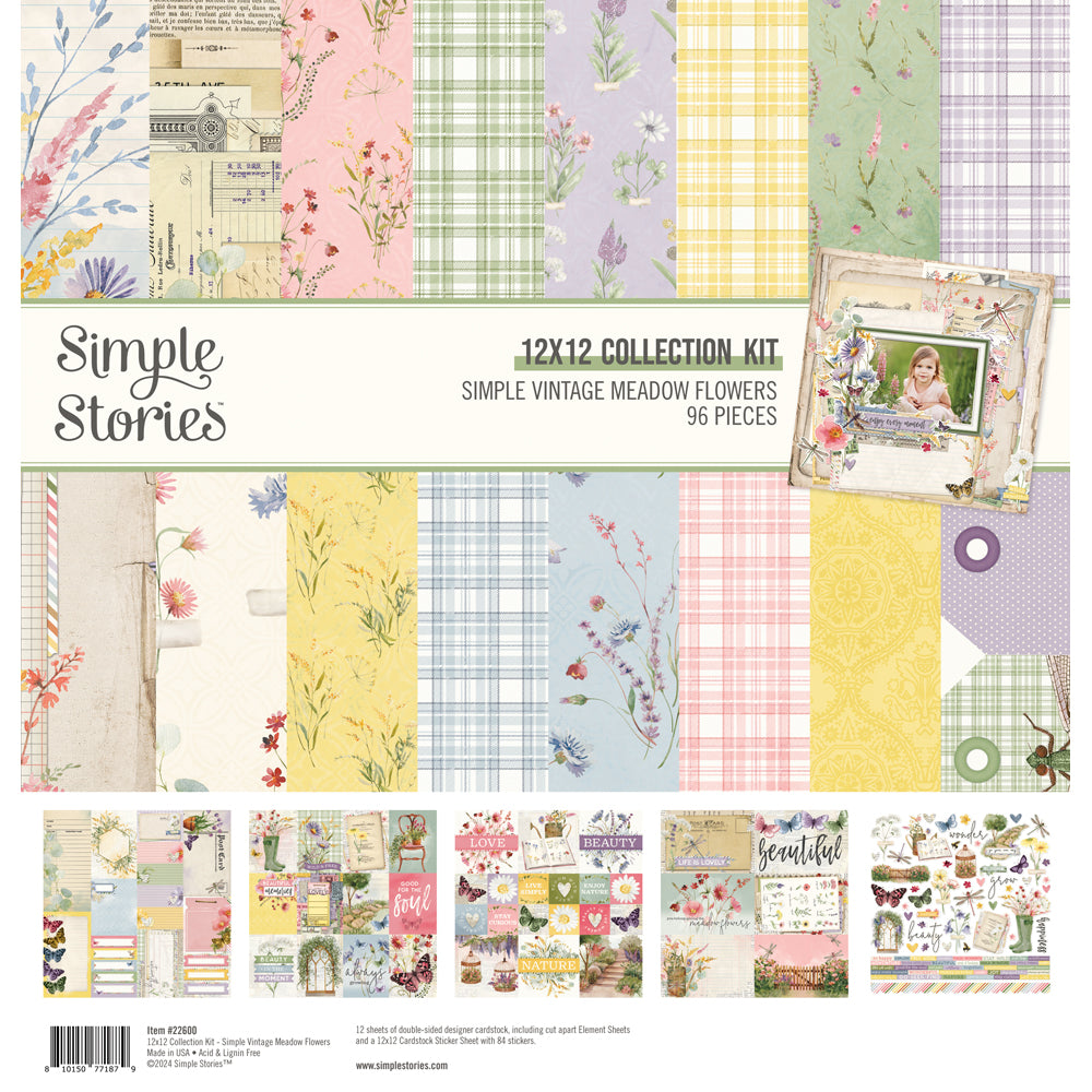 Simple Stories Simple Vintage Meadow Flowers - Collection Kit 12 x 12 Paper and Stickers