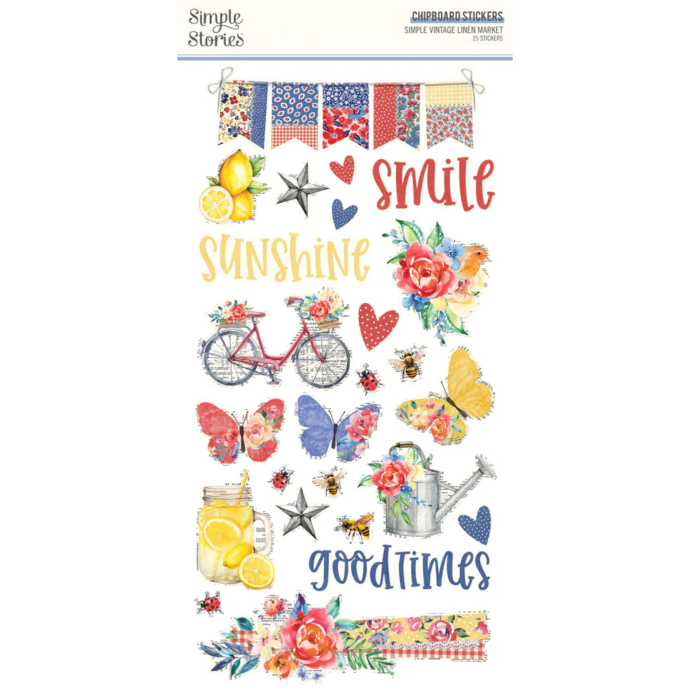 Simple Stories - Simple Vintage Linen Market Collection - Chipboard Stickers