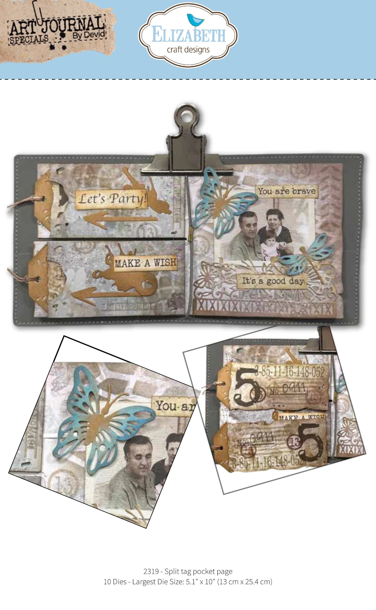 Elizabeth Craft Designs - Hello You Collection - Dies - Split Tag Pocket Page
