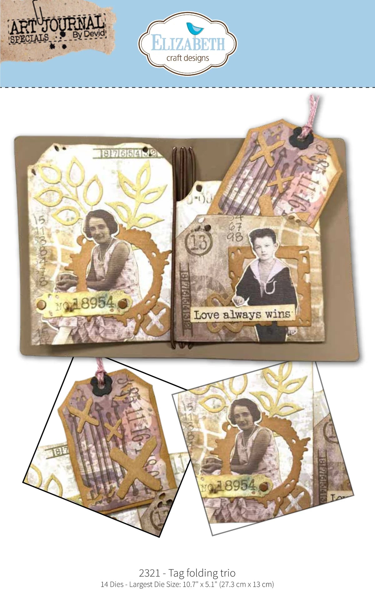 Elizabeth Craft Designs - Hello You Collection - Dies - Tag Folding Trio
