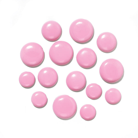 Pink brad tops in various sizes on a white background