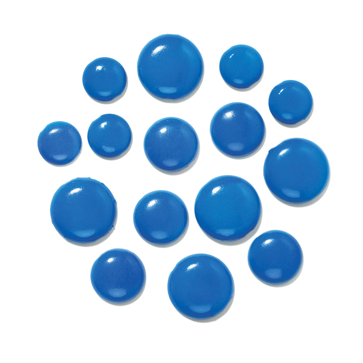 Set of denim blue brads/paper fasteners on a white background
