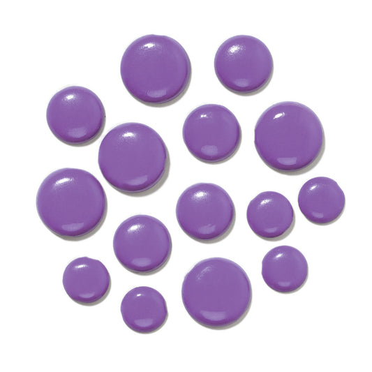 purple metal brads/paper fasteners on a white backgrouond
