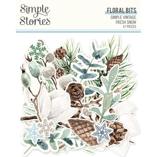 Simple Stories - Simple Vintage Fresh Snow Collection - Ephemera - Floral Bits & Pieces