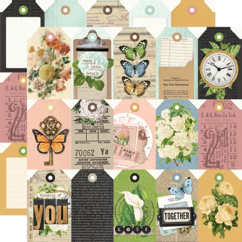 Simple Stories - Simple Vintage Junk Drawer Collection - 12 x 12 Double-Sided Designer Cardstock - Tag Elements