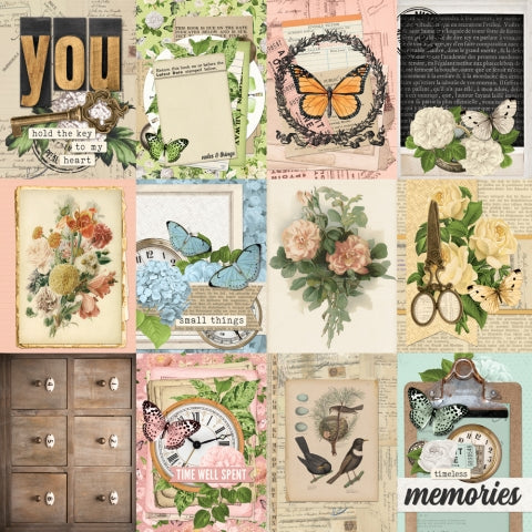 Simple Stories - Simple Vintage Junk Drawer Collection - 12 x 12 Double-Sided Designer Cardstock - 3 x 4 Elements