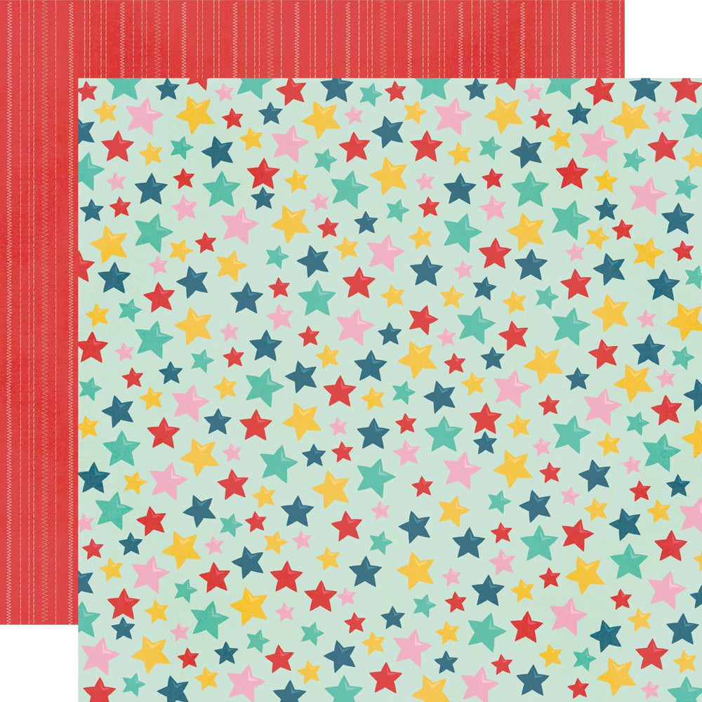 Colorful star patterned paper with a red border