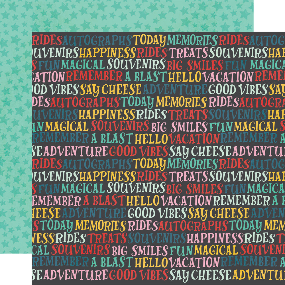 Colorful text pattern on a teal background