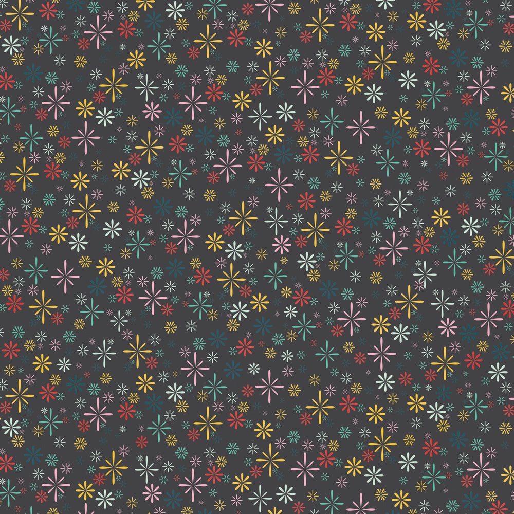 Pattern of colorful geometric shapes on a dark background