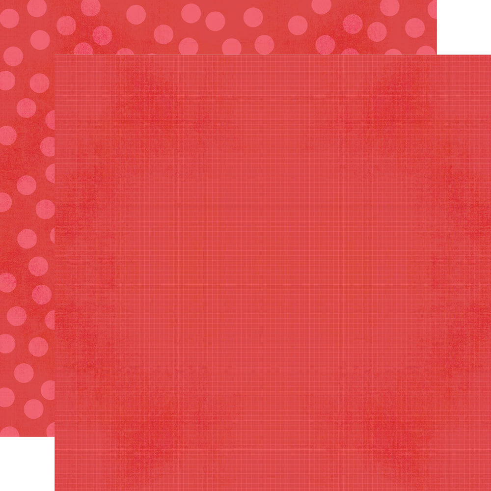 Red textured paper with pink polka dots on the left side