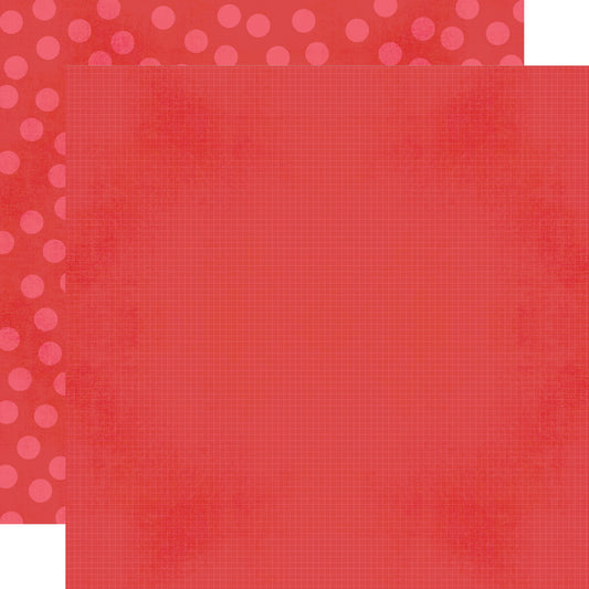 Red textured paper with pink polka dots on the left side