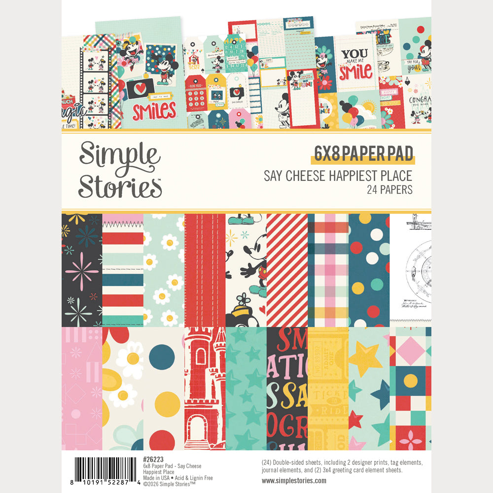 Simple Stories 6x8 paper pad with colorful patterned papers on a white background
