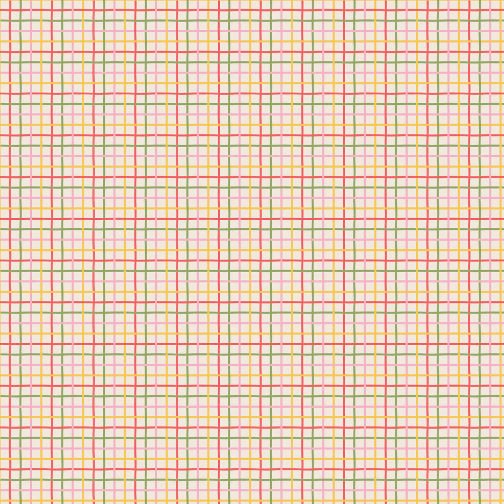 Grid pattern with red and green lines on a light pink background