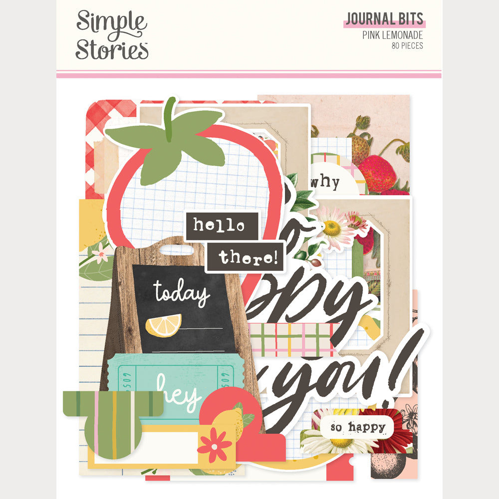 Packaging of 'Journal Bits' by Simple Stories with colorful elements and text.