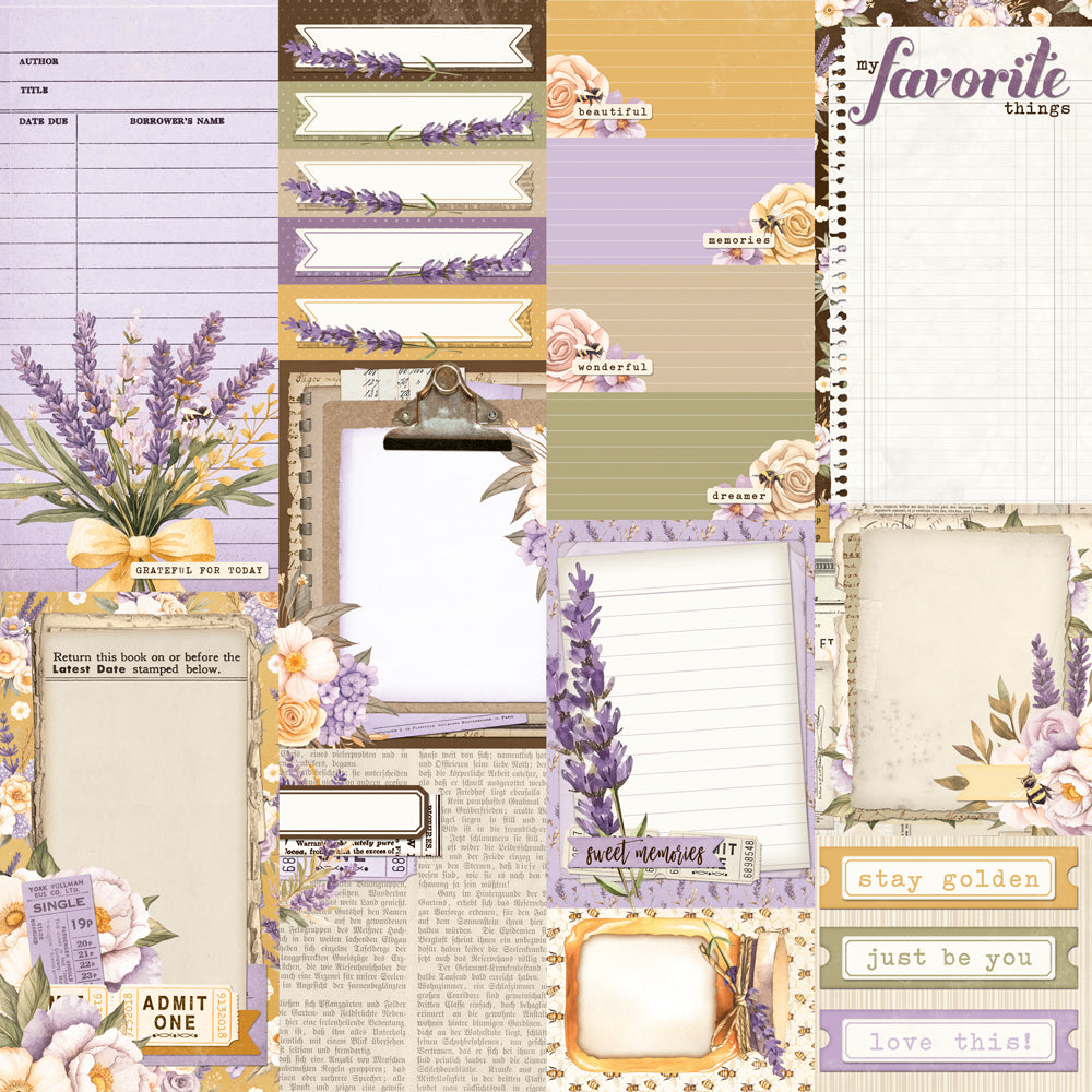 Simple Stories - Lavender Fields Collection - 12 x 12 Double Sided Paper - Journal Elements
