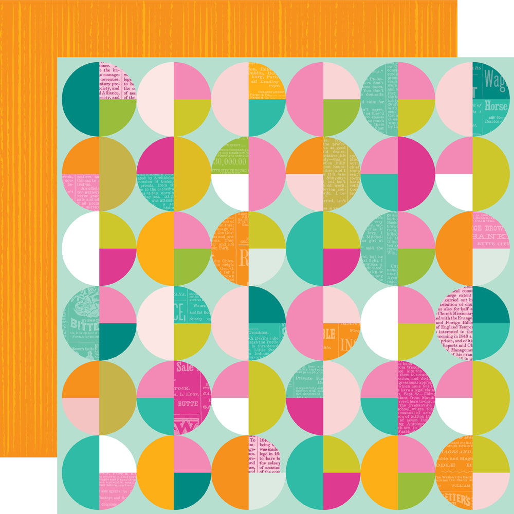 Colorful geometric pattern with circles on a teal background
