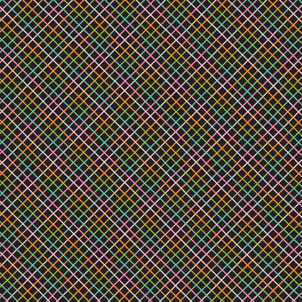 Colorful diagonal grid pattern on a black background