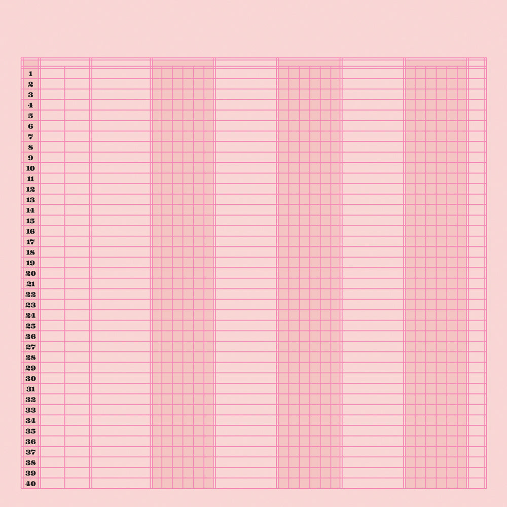 Pink Grid paper with vertical column labels on a pink background