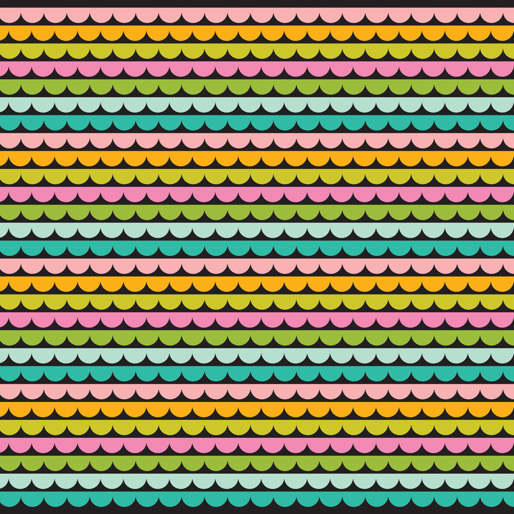 Colorful scalloped pattern with various colors on a black background