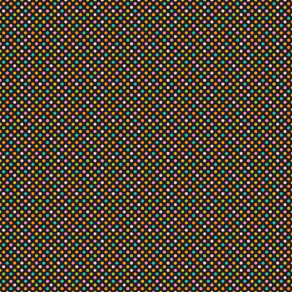 Pattern of small colorful circles on a black background