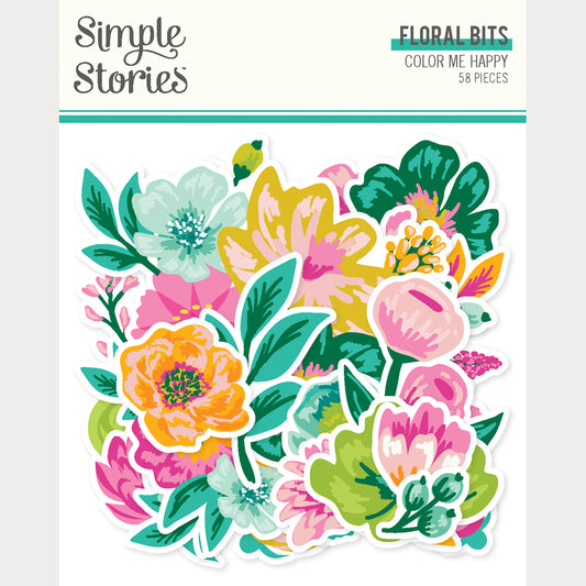 Simple Stories - Color Me Happy Collection - Ephemera - Floral Bits And Pieces