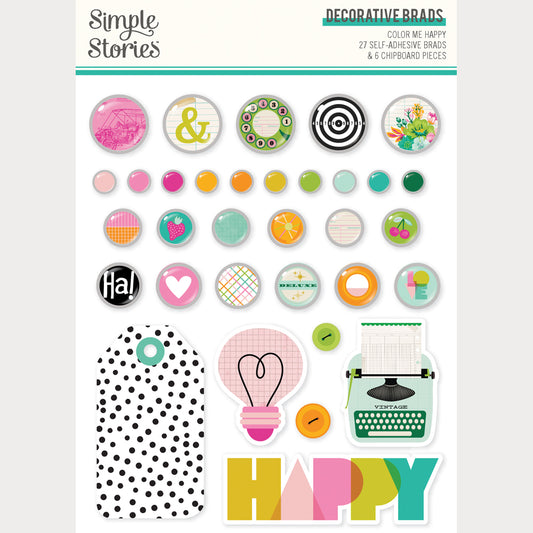 Simple Stories - Color Me Happy Collection - Self Adhesive Decorative Brads