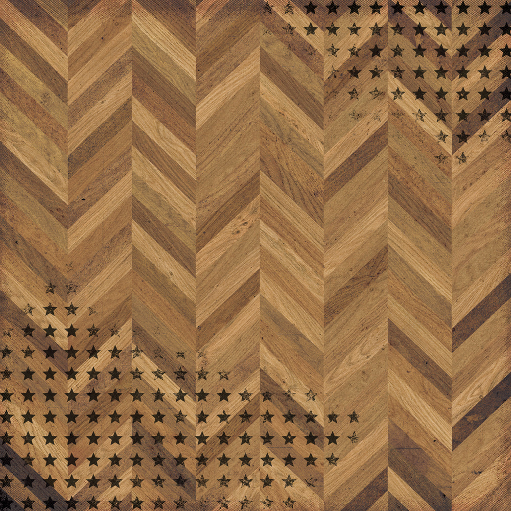 Wooden panel with chevron pattern and star overlay