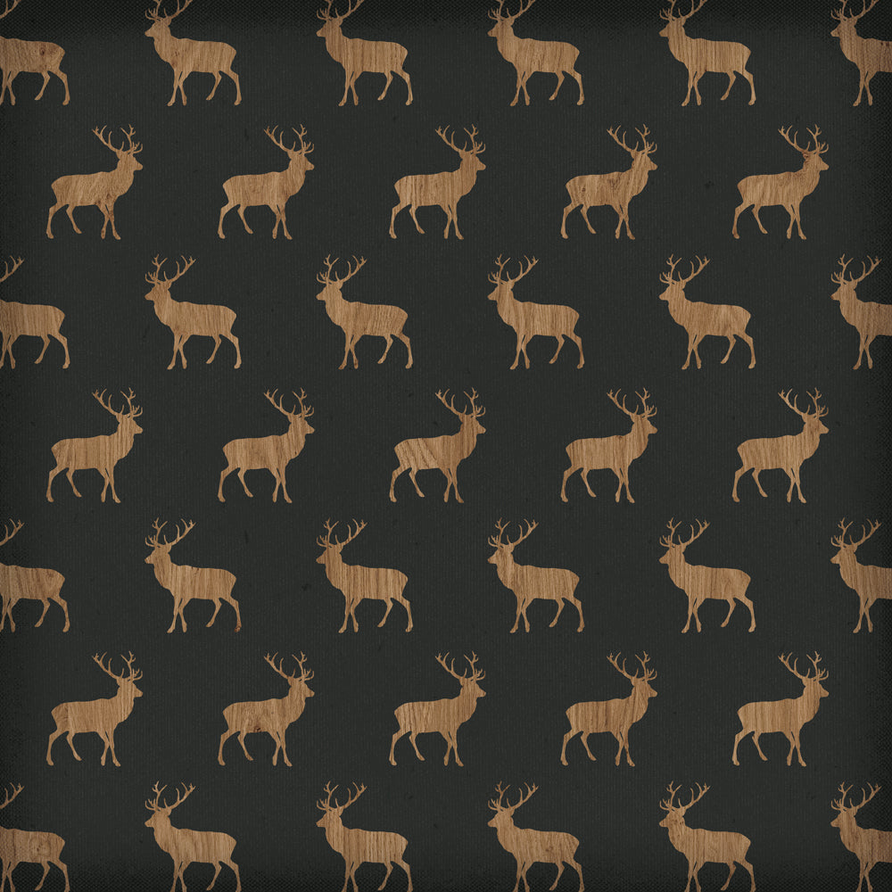 Pattern of deer illustrations on a dark background