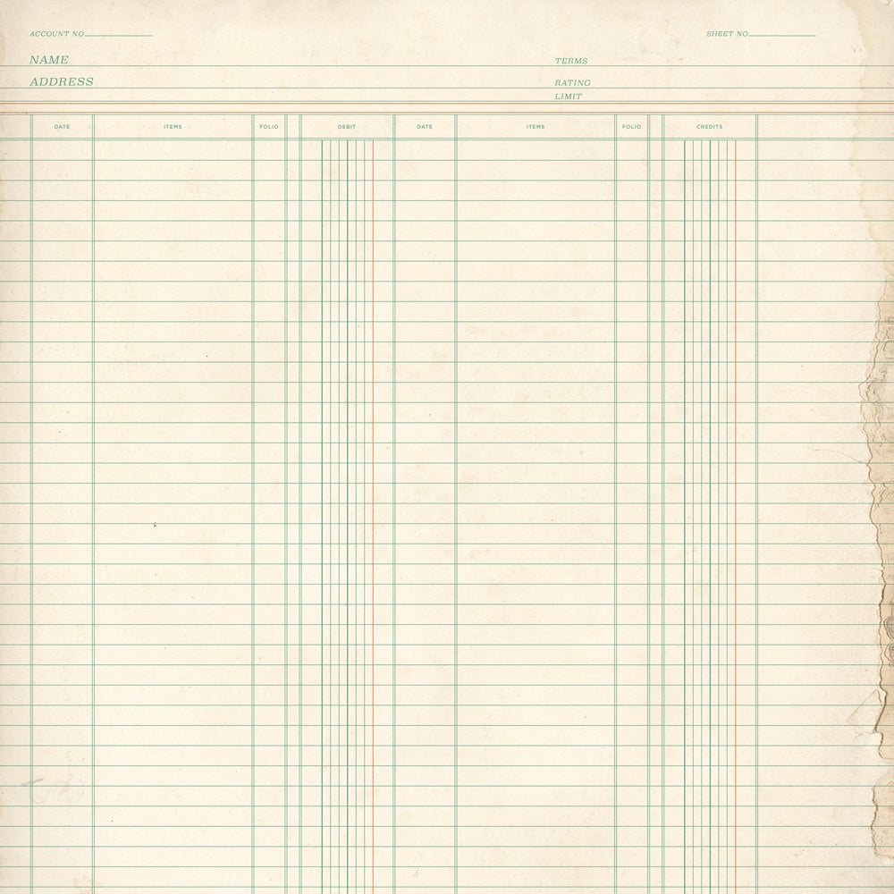Vintage ledger sheet with green lines on a beige background