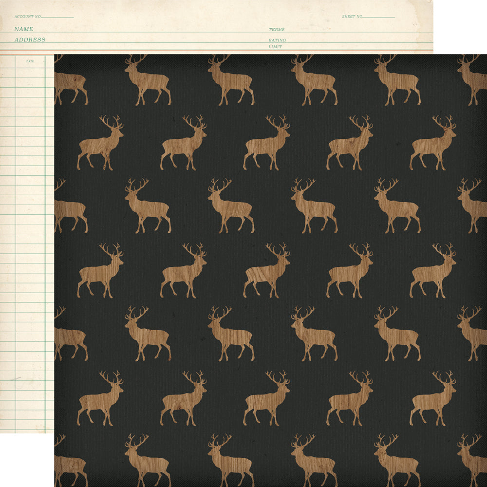 Pattern of deer silhouettes on a dark background with a grid overlay.