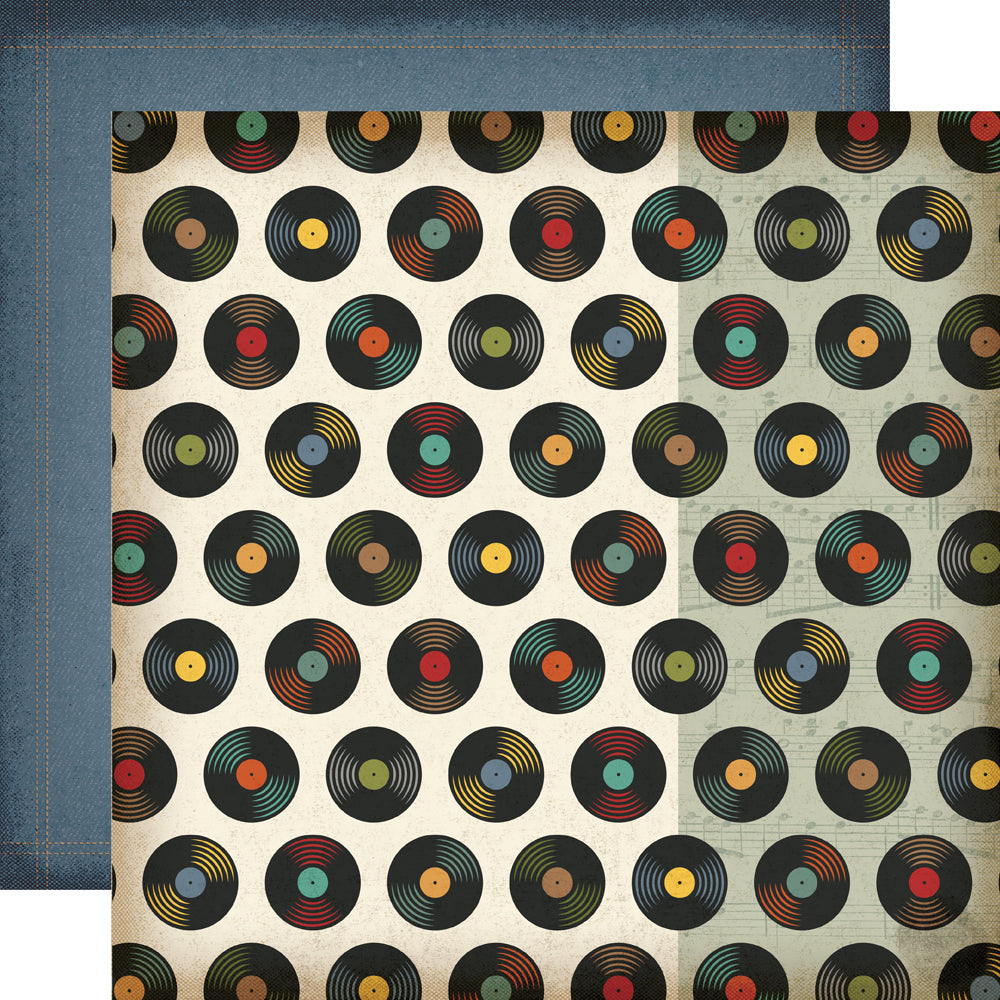 Pattern of vinyl records on a textured background