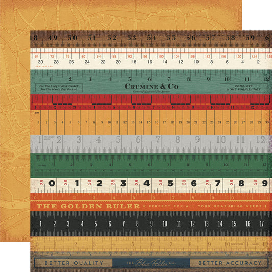 Collection of vintage-style rulers with brand names on a textured background