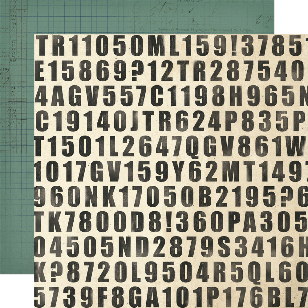 Sheet of paper with a grid of random letters and numbers on a green background