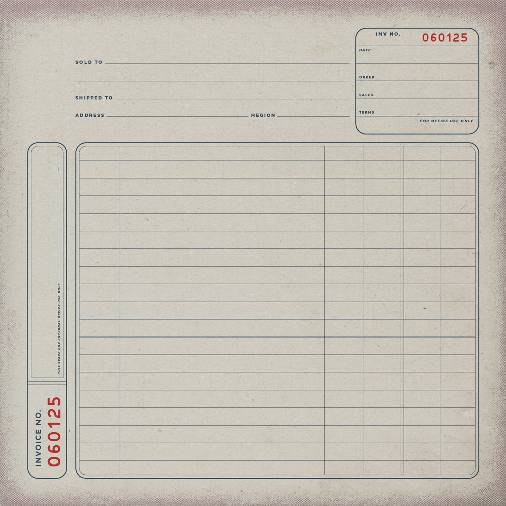 Vintage-style invoice form with grid and text fields on a textured background