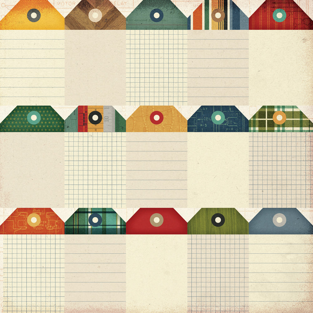 Pattern of colorful geometric shapes on a textured background