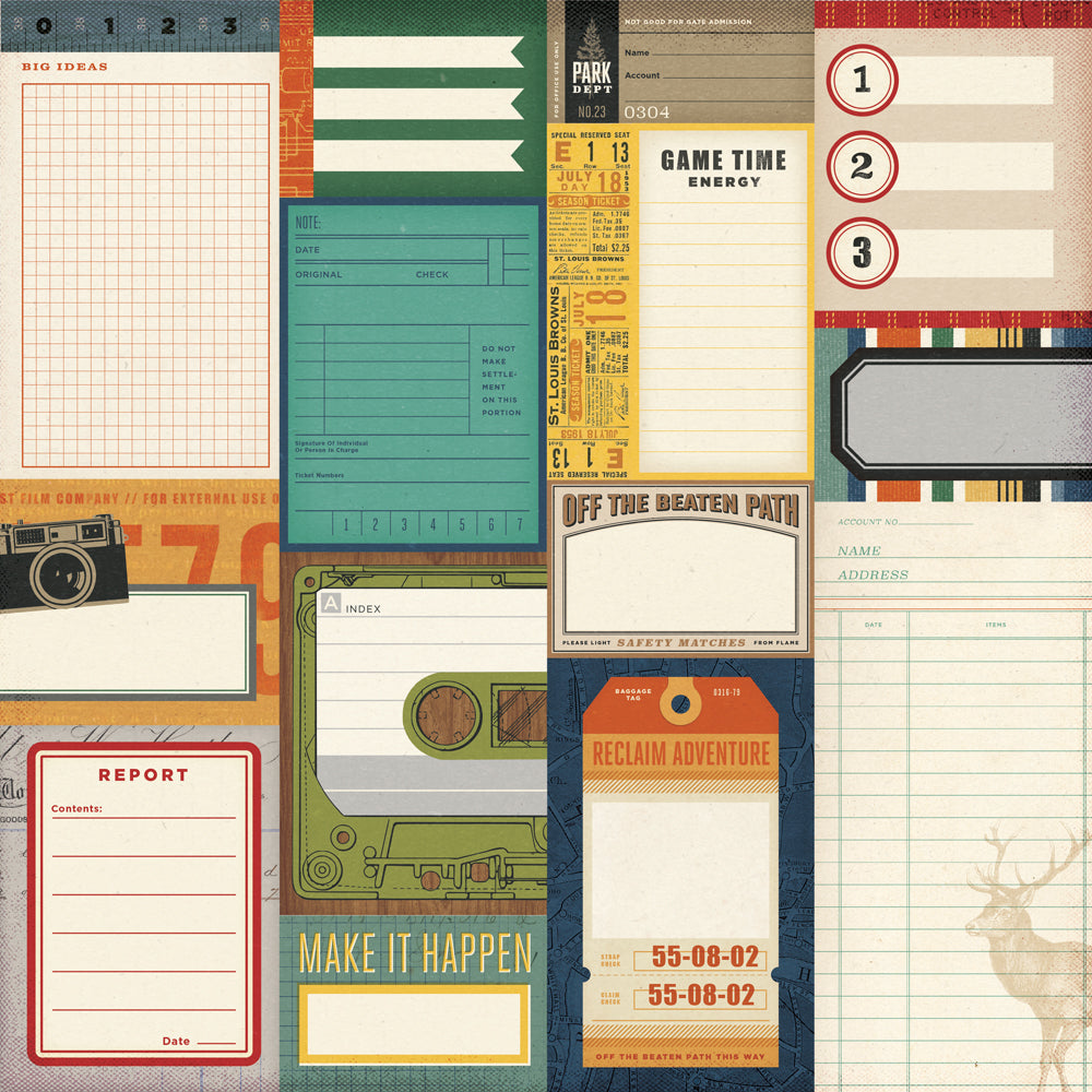 Simple Stories - Rustic Legend Collection - 12 x 12 Double Sided Paper - Journal Elements