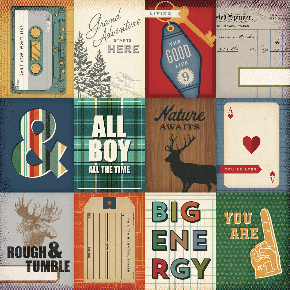 Collage of various vintage-style cards with text and graphics.