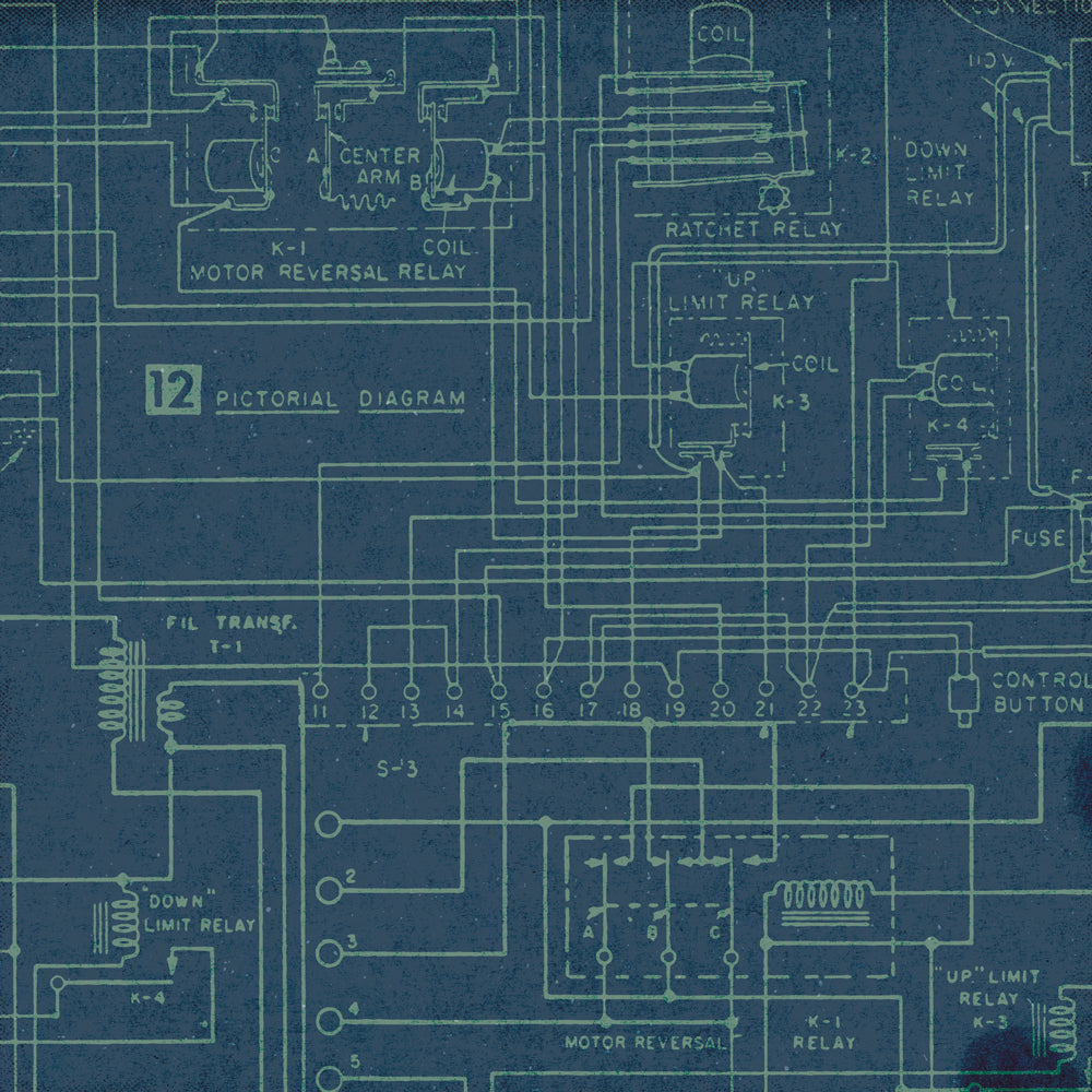 Technical diagram of electrical components on a blue background