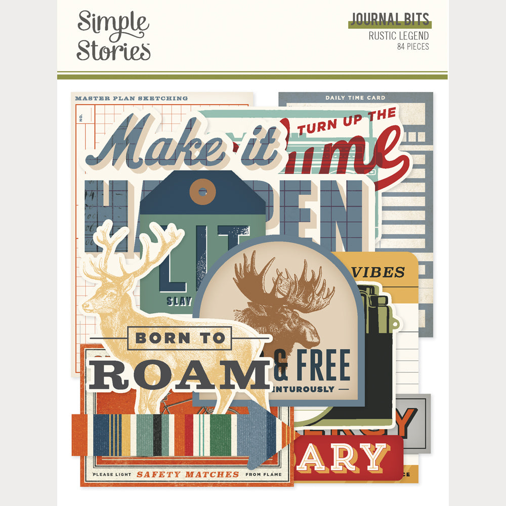 Collection of decorative elements with text and animal illustrations on a white background, featuring 'Simple Stories' branding.