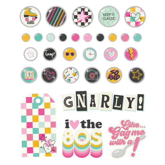 Simple Stories - Totally 80's Collection - Self Adhesive Decorative Brads