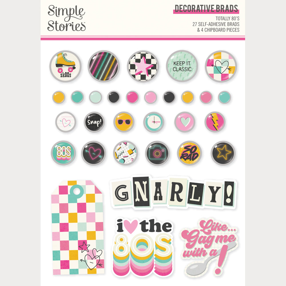 Simple Stories - Totally 80's Collection - Self Adhesive Decorative Brads