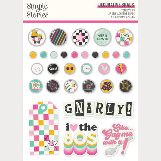 Simple Stories - Totally 80's Collection - Self Adhesive Decorative Brads