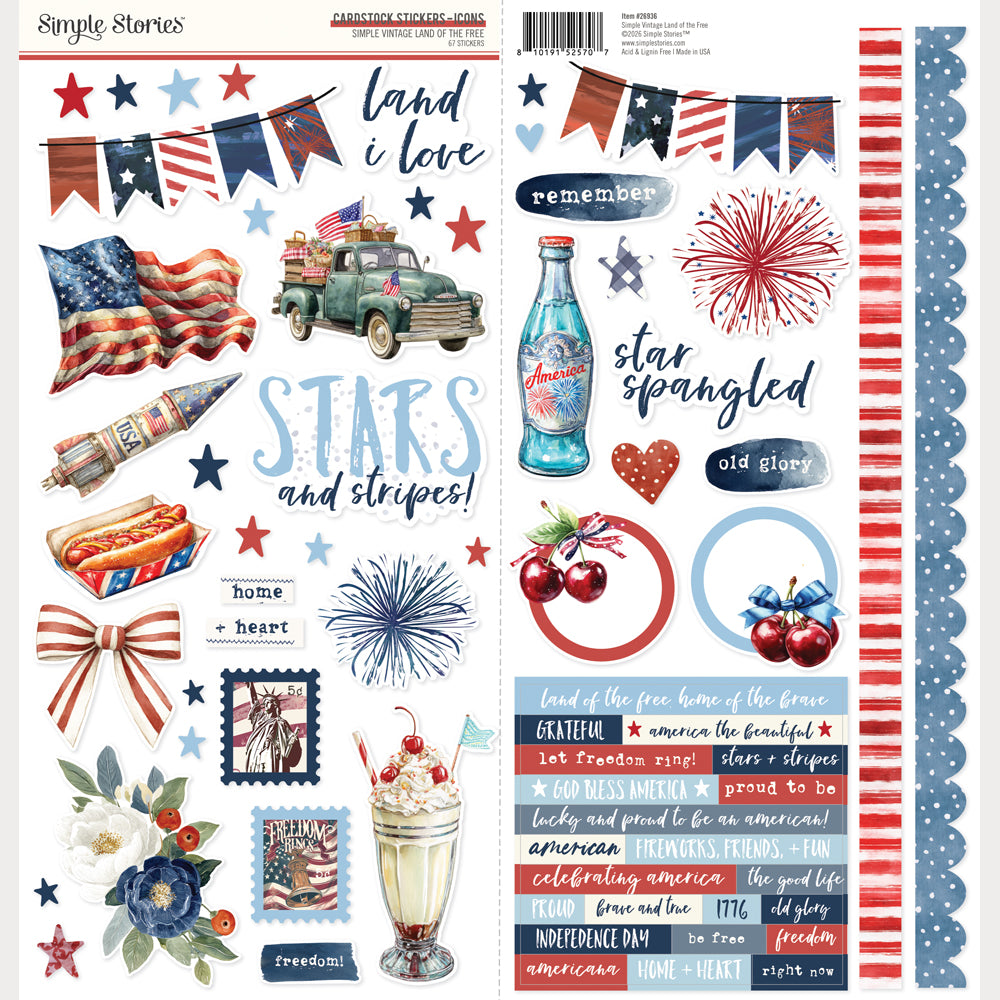 Simple Stories - Simple Vintage Land Of The Free Collection - Cardstock Stickers - Icons